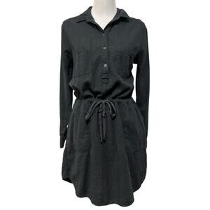 Lou & Grey Flannel Shirt Dress Charcoal Gray 100% Cotton Drawstring Waist Sz M